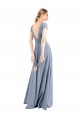 Bleu fumée Fourreau Col V Crêpe Stretch Longue Robes demoiselle d'honneur / Robes de bal