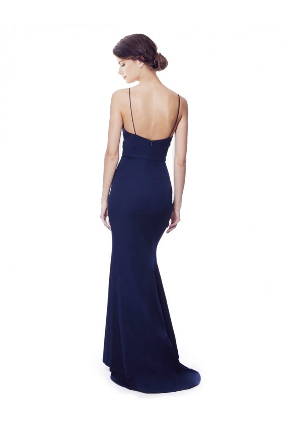 Bleu marine Sirène Bretelles spaghetti Col V Crêpe Stretch Longue Formelles Robes demoiselle d'honneur / Robes de soirée / Robes de bal