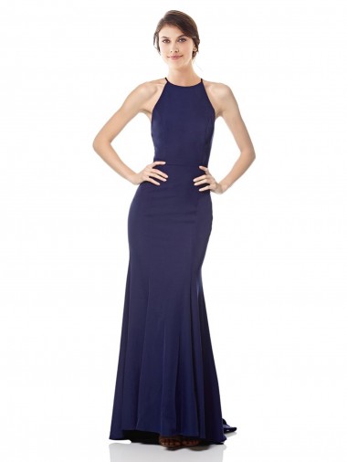 Bleu marine Sirène Licou Col Haut Crêpe Stretch Longue Formelles Robes demoiselle d'honneur / Robes de soirée / Robes de bal