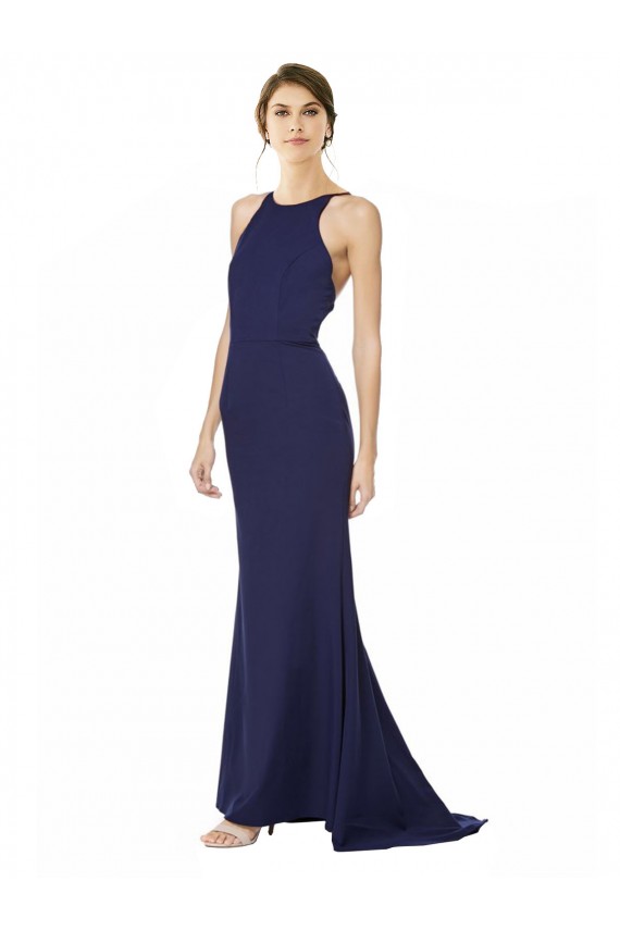Bleu marine Sirène Licou Col Haut Crêpe Stretch Longue Formelles Robes demoiselle d'honneur / Robes de soirée / Robes de bal
