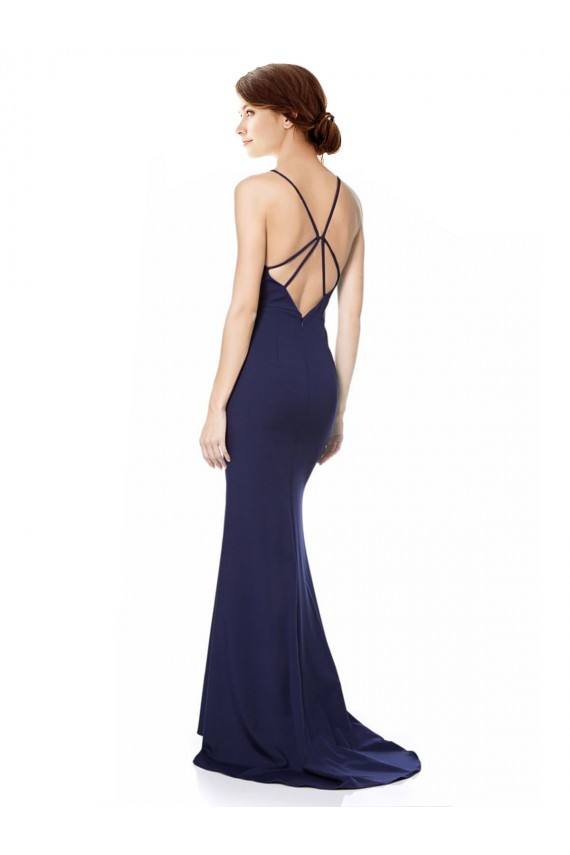 Bleu marine Sirène Licou Col Haut Crêpe Stretch Longue Formelles Robes demoiselle d'honneur / Robes de soirée / Robes de bal
