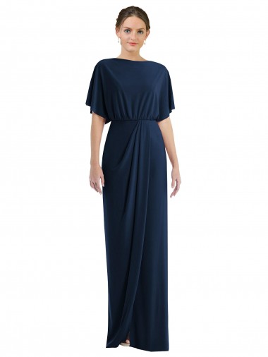 Bleu marine foncé Fourreau Bateau Spandex Longue Robes demoiselle d'honneur / Robes de bal