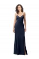 Bleu marine foncé Fourreau Bretelles spaghetti Crêpe Stretch Longue Formelles Robes demoiselle d'honneur / Robes de soirée / Robes de bal