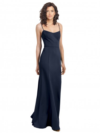 Bleu marine foncé Fourreau Col Haut Bretelles spaghetti Crêpe Stretch Longue Formelles Robes demoiselle d'honneur / Robes de soirée / Robes de bal