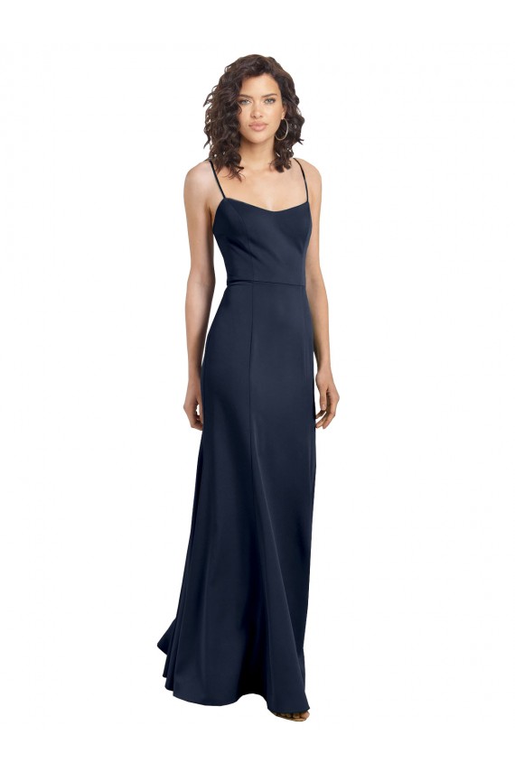 Bleu marine foncé Fourreau Col Haut Bretelles spaghetti Crêpe Stretch Longue Formelles Robes demoiselle d'honneur / Robes de soirée / Robes de bal