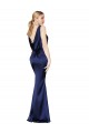 Bleu marine foncé Fourreau Licou Col Haut Satiné Stretch Longue Formelles Robes demoiselle d'honneur / Robes de soirée / Robes de bal