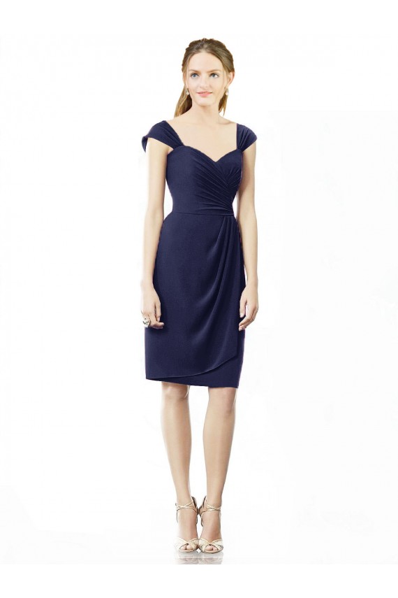Bleu marine foncé Fourreau Mousseline Courte Robes demoiselle d'honneur