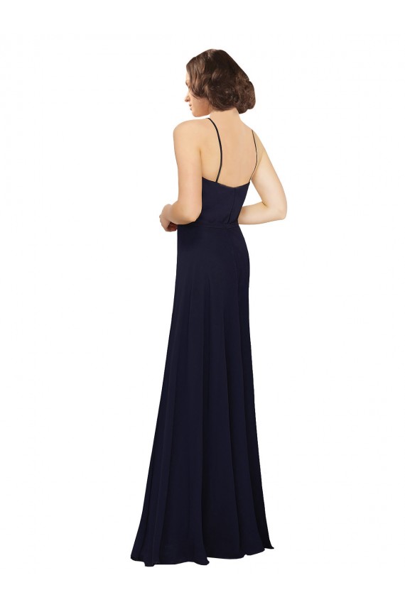 Bleu marine foncé Fourreau Scoop Mousseline Longue Robes demoiselle d'honneur