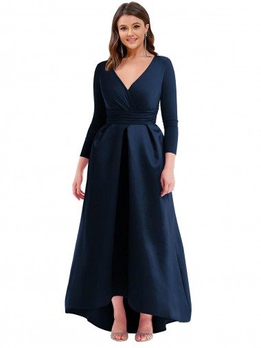Bleu marine foncé Princesse Col V Spandex Longue Asymétrique Formelles Robes demoiselle d'honneur / Robes de soirée / Robes de bal