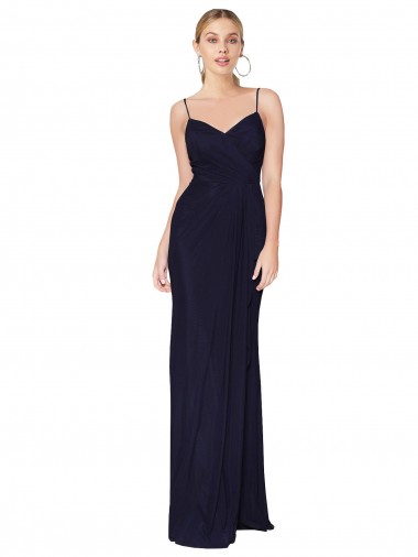 Bleu marine foncé Sirène Bretelles spaghetti Mousseline Longue Formelles Robes demoiselle d'honneur / Robes de soirée / Robes de bal