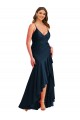 Bleu marine foncé Sirène Bretelles spaghetti Satiné Soyeux Longue Asymétrique Formelles Robes demoiselle d'honneur / Robes de soirée / Robes de bal