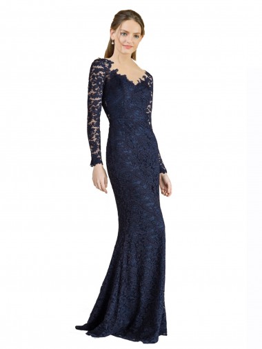 Bleu marine foncé Sirène Dentelle Longue Robes demoiselle d'honneur / Robes de bal