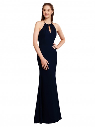 Bleu marine foncé Sirène Licou Mousseline Longue Robes demoiselle d'honneur