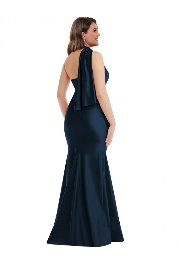 Bleu marine foncé Sirène Licou Satiné Soyeux Longue Formelles Robes demoiselle d'honneur / Robes de soirée / Robes de bal