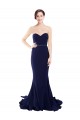 Bleu marine foncé Sirène Sans bretelle Balayage train Crêpe Stretch Longue Robes demoiselle d'honneur / Robes de bal