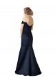 Bleu marine foncé Sirène Épaule Dénudée Col V Satiné Longue Robes demoiselle d'honneur / Robes de bal