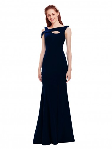 Bleu marine foncé Sirène Épaule Dénudée Crêpe Stretch Longue Formelles Robes demoiselle d'honneur / Robes de soirée / Robes de bal