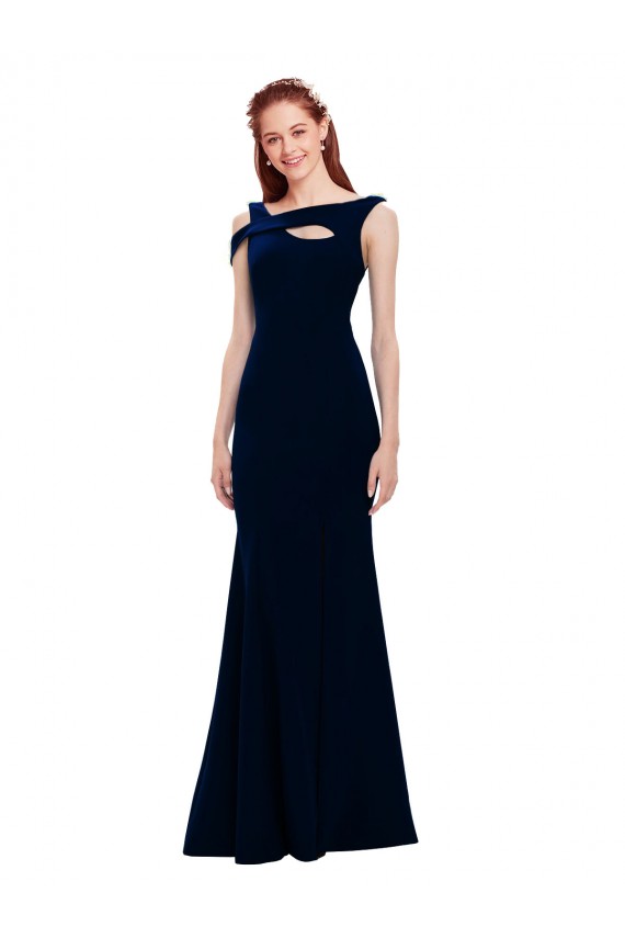 Bleu marine foncé Sirène Épaule Dénudée Crêpe Stretch Longue Formelles Robes demoiselle d'honneur / Robes de soirée / Robes de bal