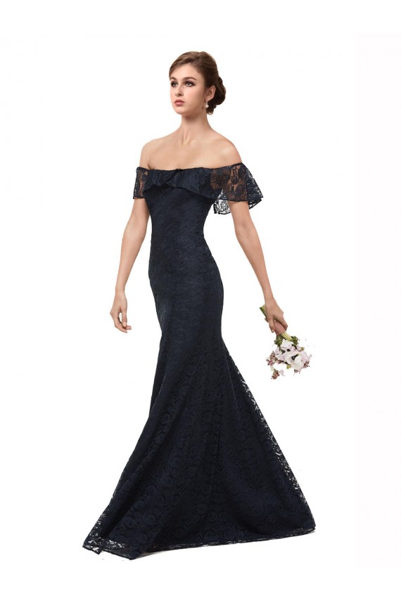 Bleu marine foncé Sirène Épaule Dénudée Dentelle Longue Robes demoiselle d'honneur / Robes de bal