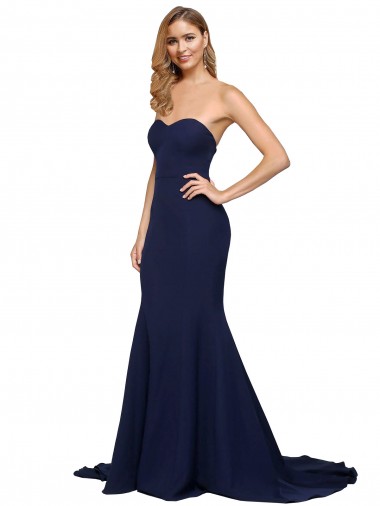 Bleu marine foncé Trapèze Balayage train Crêpe Stretch Longue Formelles Robes demoiselle d'honneur / Robes de soirée / Robes de bal