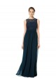 Bleu marine foncé Trapèze Bateau Illusion Mousseline Dentelle Longue Robes demoiselle d'honneur