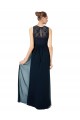 Bleu marine foncé Trapèze Bateau Illusion Mousseline Dentelle Longue Robes demoiselle d'honneur