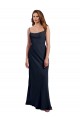 Bleu marine foncé Trapèze Bretelles spaghetti Scoop Mousseline Longue Robes demoiselle d'honneur
