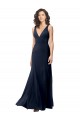 Bleu marine foncé Trapèze Col V Crêpe Stretch Longue Formelles Robes demoiselle d'honneur / Robes de soirée / Robes de bal