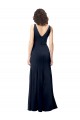Bleu marine foncé Trapèze Col V Crêpe Stretch Longue Formelles Robes demoiselle d'honneur / Robes de soirée / Robes de bal