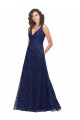 Bleu marine foncé Trapèze Col V Dentelle Longue Robes demoiselle d'honneur
