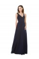 Bleu marine foncé Trapèze Col V Mousseline Dentelle Longue Robes demoiselle d'honneur