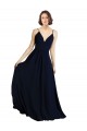 Bleu marine foncé Trapèze Col V Mousseline Longue Robes demoiselle d'honneur