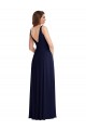 Bleu marine foncé Trapèze Col V Mousseline Longue Robes demoiselle d'honneur