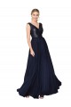 Bleu marine foncé Trapèze Col V Mousseline Paillette Longue Robes demoiselle d'honneur / Robes de bal