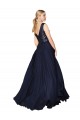 Bleu marine foncé Trapèze Col V Mousseline Paillette Longue Robes demoiselle d'honneur / Robes de bal