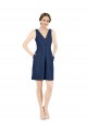 Bleu marine foncé Trapèze Col V Satiné Courte Robes demoiselle d'honneur / Robes de cocktail