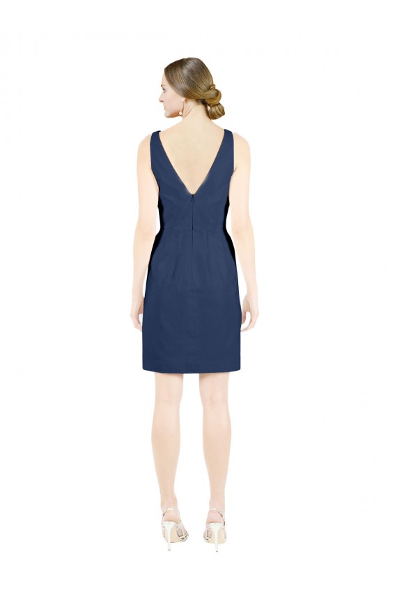 Bleu marine foncé Trapèze Col V Satiné Courte Robes demoiselle d'honneur / Robes de cocktail