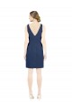Bleu marine foncé Trapèze Col V Satiné Courte Robes demoiselle d'honneur / Robes de cocktail