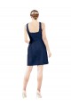 Bleu marine foncé Trapèze Col V Satiné Courte Robes demoiselle d'honneur / Robes de cocktail
