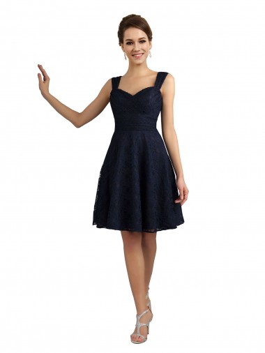 Bleu marine foncé Trapèze Dentelle Courte Robes demoiselle d'honneur / Robes de cocktail