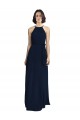Bleu marine foncé Trapèze Licou Col Haut Mousseline Longue Robes demoiselle d'honneur