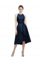 Bleu marine foncé Trapèze Licou Col bijou Satiné Courte Asymétrique Robes demoiselle d'honneur