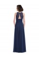 Bleu marine foncé Trapèze Licou Mousseline Longue Robes demoiselle d'honneur