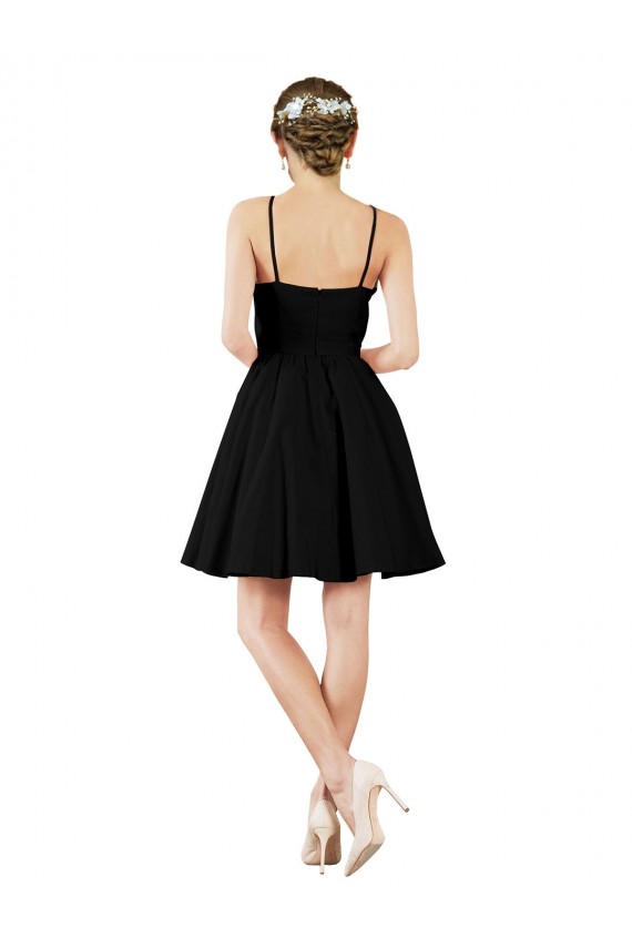Bleu marine foncé Trapèze Licou Satiné Courte Robes demoiselle d'honneur / Robes de cocktail