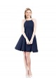 Bleu marine foncé Trapèze Licou Satiné Courte Robes demoiselle d'honneur / Robes de cocktail