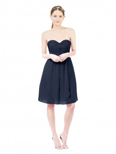 Bleu marine foncé Trapèze Mousseline Courte Robes demoiselle d'honneur / Robes de cocktail