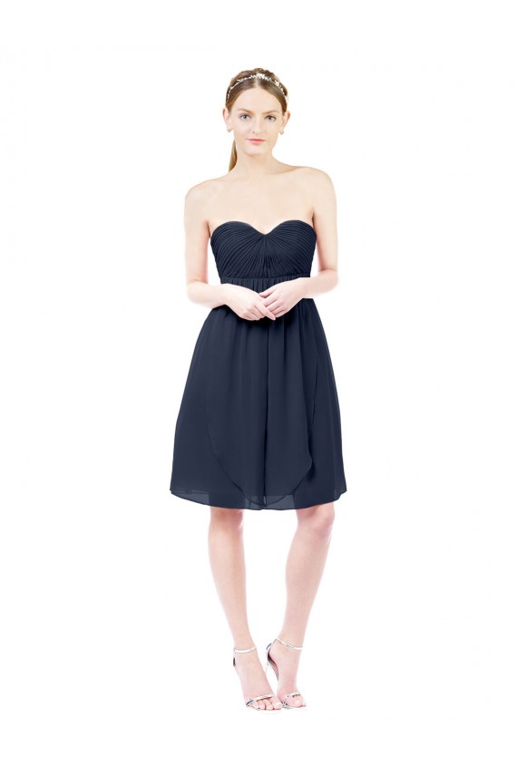 Bleu marine foncé Trapèze Mousseline Courte Robes demoiselle d'honneur / Robes de cocktail