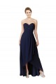 Bleu marine foncé Trapèze Mousseline Longue Asymétrique Robes demoiselle d'honneur