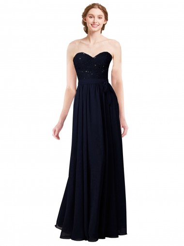 Bleu marine foncé Trapèze Mousseline Longue Robes demoiselle d'honneur
