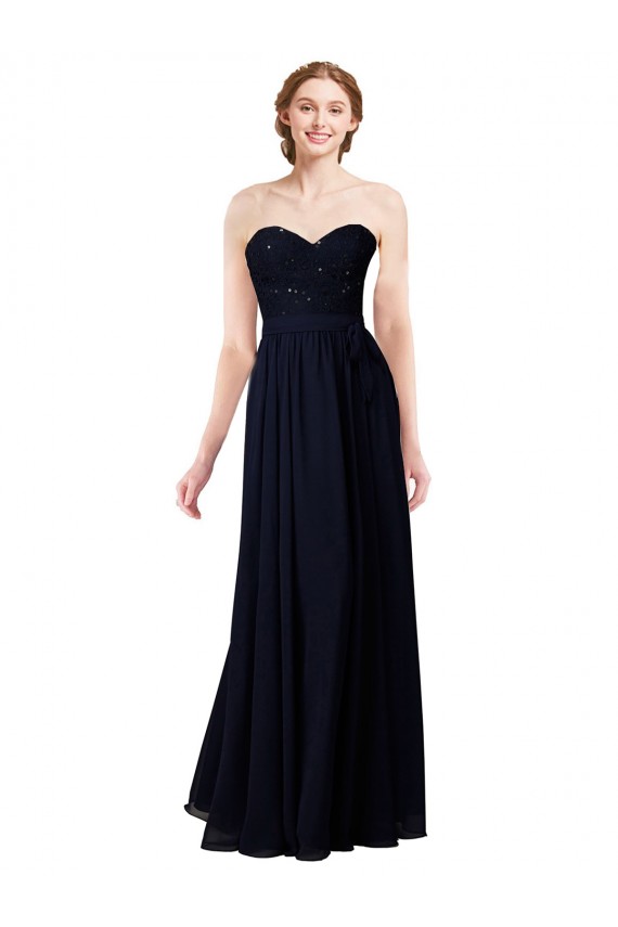 Bleu marine foncé Trapèze Mousseline Longue Robes demoiselle d'honneur